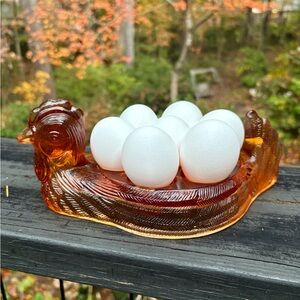 Amber Glass Hen Egg Holder